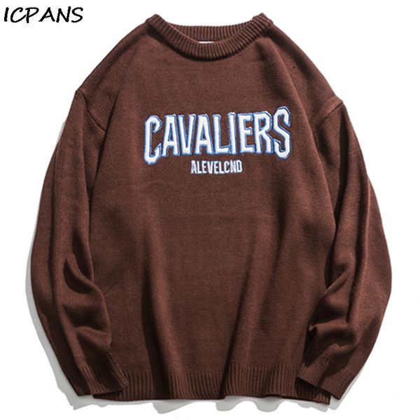 

icpans korean sweater men women couple casual simple embroidery letter pullover sweater men spring autumn loose, White;black