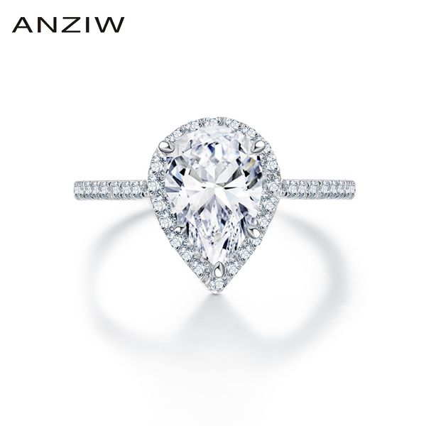

2 carat classic pear cut engagement ring 925 sterling silver aneis feminino jewelry wedding pave setting nscd halo ring t200905, Slivery;golden