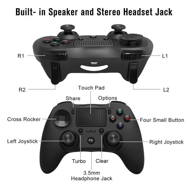 

Wireless Bluetooth Game Controller Compatible with PS4/PRO/SLIM and ANDROID/ PC Fashion 6-Axis USB Contection Cables Joystick 4 Colors