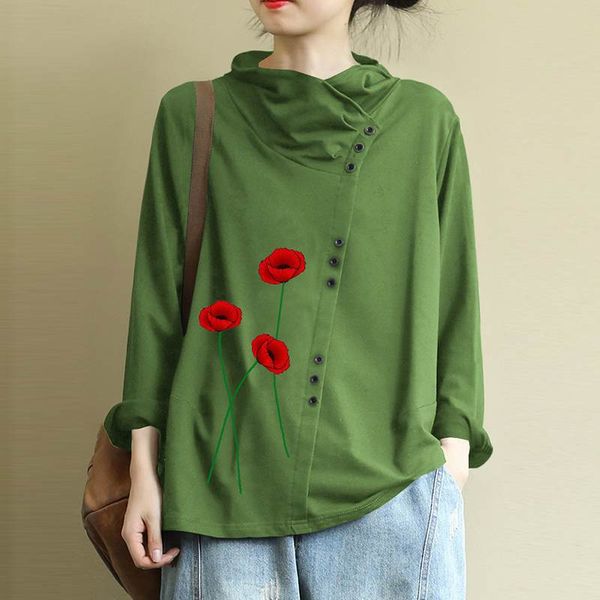 

spring women vintage flower long sleeve blouse casual solid buttons shirt retro rose printed blusas plus size chemise 5xl, White