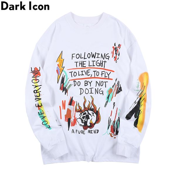 

dark icon oversized men's t-shirt long sleeve hipster tee shirts cotton tshirts streetwear clothing, White;black