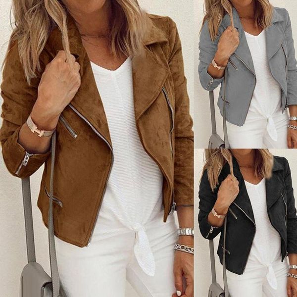

women's jackets winter coat women lapel zipper long sleeve cardigan short jacket casual style with 3 colors, Black;brown