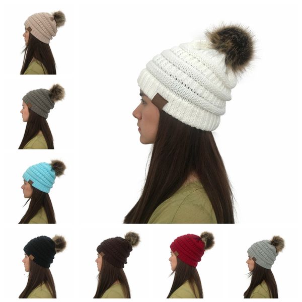 

8colors women winter beanie faux fur cap pom ball crochet hats knitted hat skully warm ski trendy soft thick caps ljja823 azsv, Blue;gray