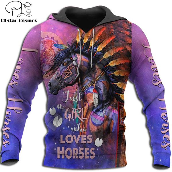 

2020 новая мода животное hoodies лошадь native цвет 3d printed капюшоном unisex повседневный пуловер sudadera hombre, Black