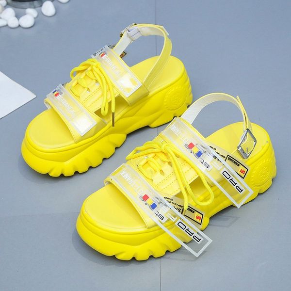 

fashion summer women platform sandals luxury designers chunky sandal green yellow white sport 8cm casual wedge shoes for woman, Black
