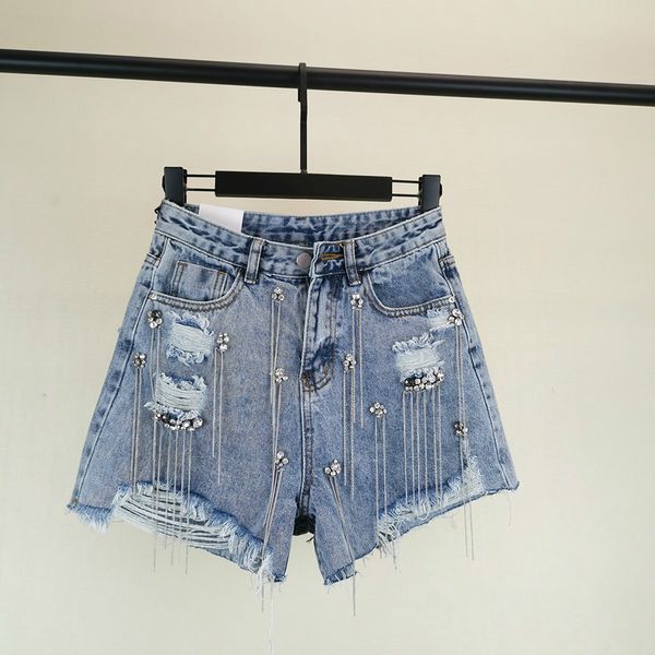 2020 frauen Schwere Pailletten Bohrer Quasten Neue Mode Sommer Hot Pants Hohe Taille Jeans Shorts Student Mädchen Denim Shorts