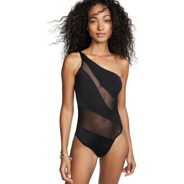 

2020 women's solid color one-piece swimsuit beach push-ups sports training one-piece bikini slingback swimwear women monokini, White;black