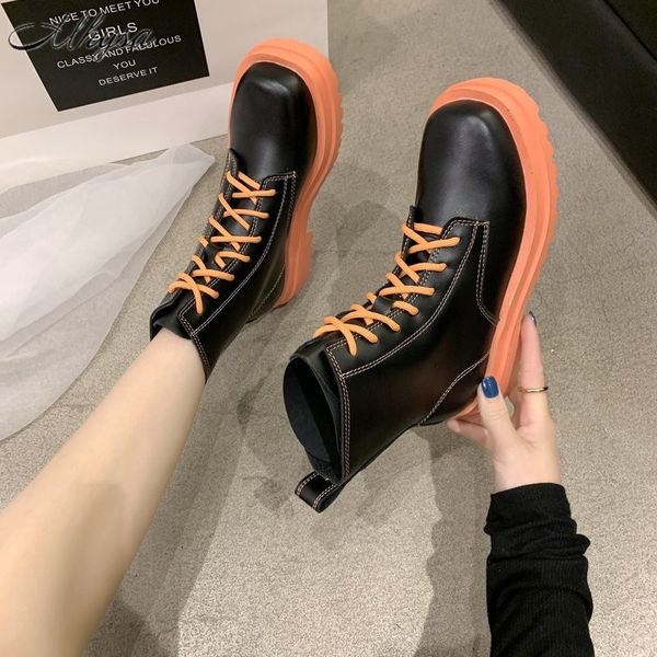 

2020 autumn winter new artificial leather boots women's boots fashion thick-soled motorcycle short women w50, Black