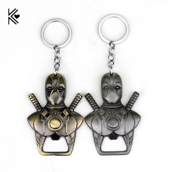 

2 colors anime cartoon x-men deadpool bottle opener key chain pendant keychain chaveiro metal alloy key ring for souvenir, Silver