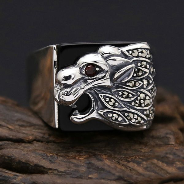 

925 sterling thai silver men domineering lion ring gift vintage punk rock ring