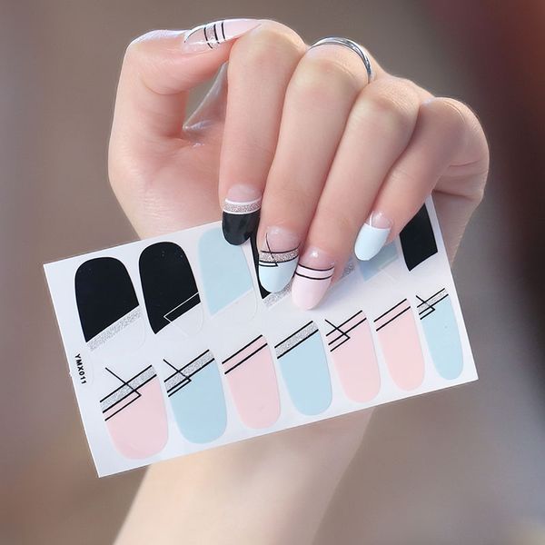 

new design full cover nail sticker stripes christmas mixed decals stickers for nail designs wrap paper foil tips tattoo manicure, Black