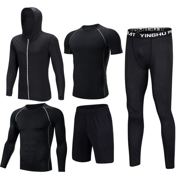 

new fitness clothes sports suit men's five-piece hooded sweater, White;black