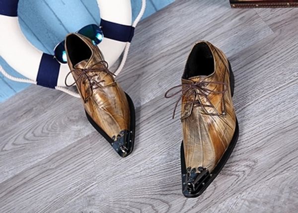 

feet pointed iron leather business men's shoes lace-up embossed casual fashion oxford shoes tuxedo wedding, Black
