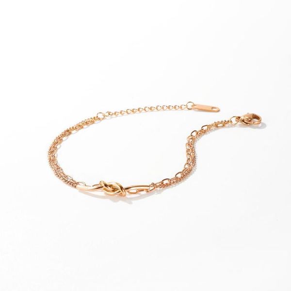 

rose gold tiny knot bracelets women double chain bracelets in stainless steel, Golden;silver