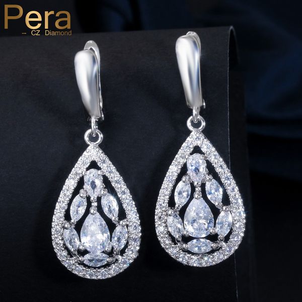 

hoop & huggie pera sparkling cubic zirconia marquise shape paved silver color big waterdrop earrings for women party jewelry e337, Golden;silver