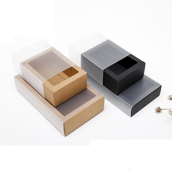 300 pz Spedizione veloce gratuita Eco-Friendly Carta Kraft Cassetto Scatola di cartone Calzini Biancheria intima Confezione regalo Scatola di carta di stoccaggio Scatola marrone nera