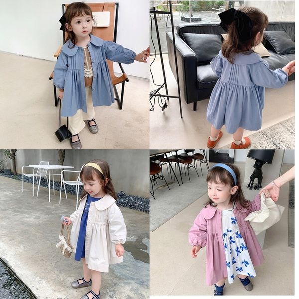 

2020 autumn children clothing baby girl long sleeve solid color lapel cotton trench coat, Blue;gray
