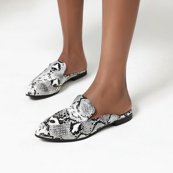 

designers 2020 spring/autumn snake printed woman shoes slip on loafers mules flip flops 36-46 shoes woman sandalie, Black