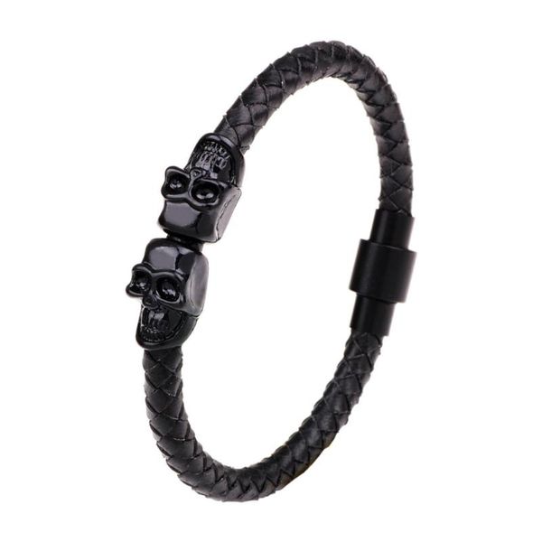

charm bracelets punk skull bracelet men jewelry 205mm woven leather magnetic clasp gifts wholesale, Golden;silver