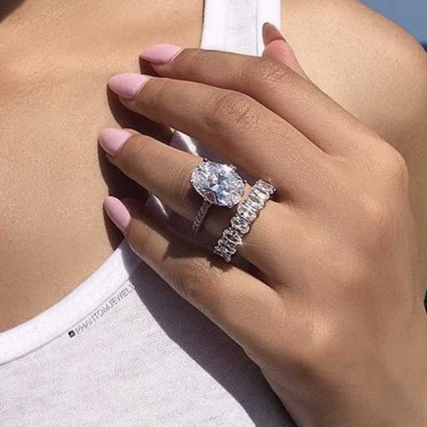 

luxury 100% 925 sterling silver oval created moissanite wedding engagement cocktail women diamond band rings set fine jewelry, Golden;silver