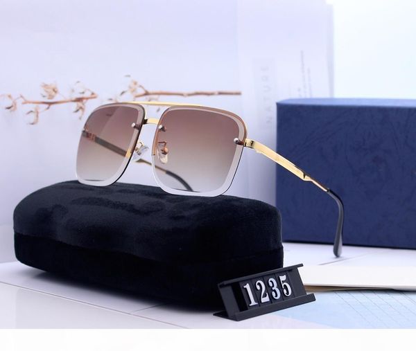 

luxury men and women brand sunglasses 123 fashion oval glasses uv protection lens coating mirror lens frameless color plated frame with case, White;black