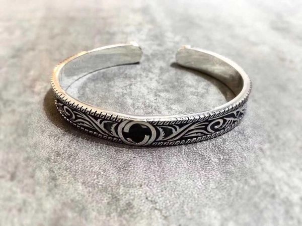 

925 sterling silver open bracelet classic label attractive male, Black