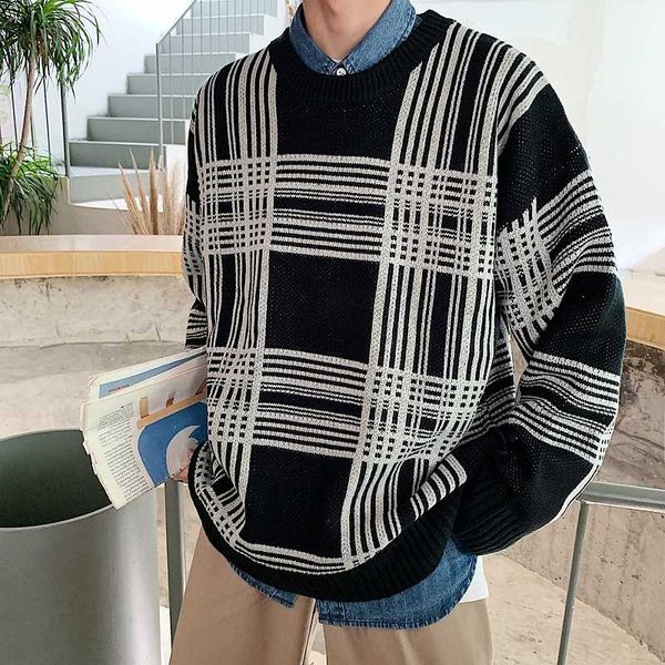 

oversized o-neck sweater men casual autumn winter warm sweater pullover male loose knitted male sweaters, White;black