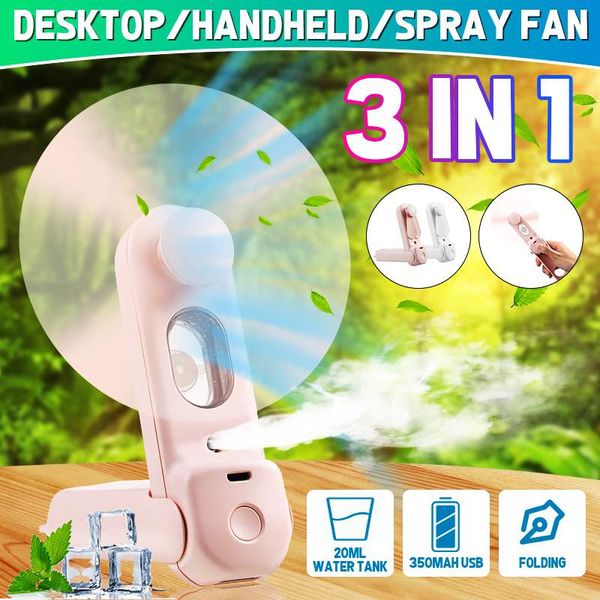 

3 in 1 portable spray fan usb rechargeable handheld mini fold fan air conditioner humidifier for office outdoor travel