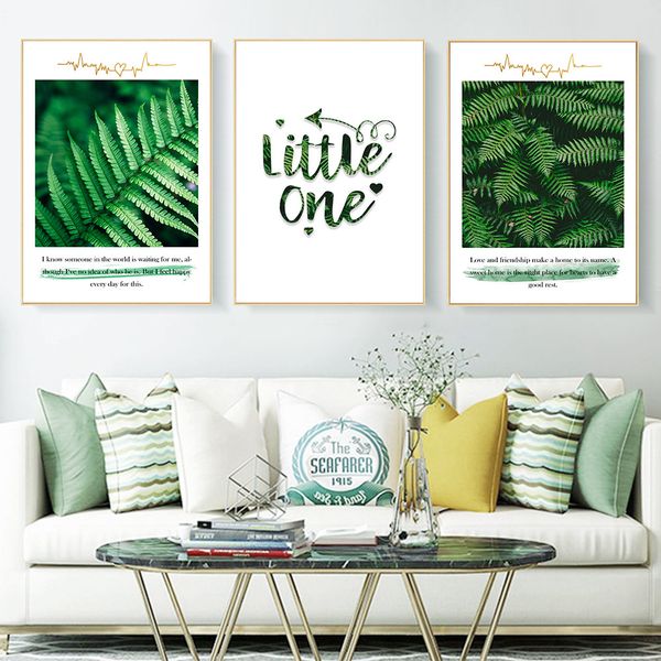 

modern prints green plant leaf wall art posters and prints love inspirational quotes canvas painting pictures for living room