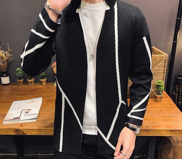 

fashion line decoration male knitting man long sleeve sweater cardigan male knitting garment loose coat noel kazak heren sweater, White;black