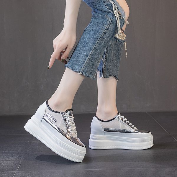 

white shoe women casual sport sandals in the summer of 2020 the new breathable mesh shoe leather joker large base, Black