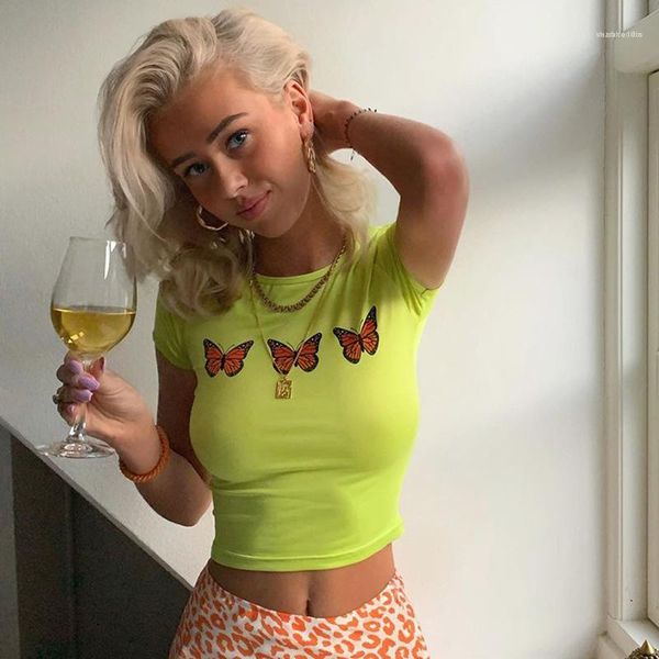 

для женщин дизайнер симпатичные tshirt sexy женщин топы fluorescent green женщины crop tops бабочка печати мини майки, White