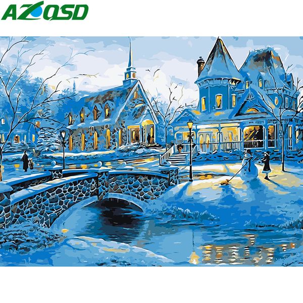 

azqsd diy картина by numbers зимний пейзаж краска холст ручная роспись стены искусства рождество пейзаж масло фотографии by numbers gift