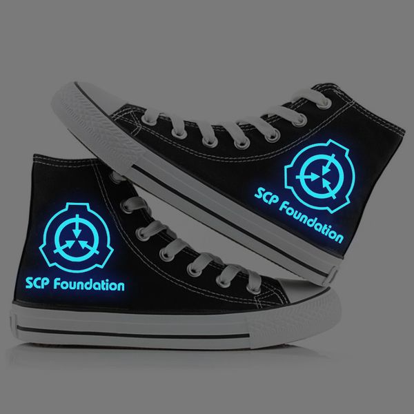 

anime scp foundation casual ankle shoes noctilucent luminous scp canvas shoes flat plimsolls duck sneakers, Black