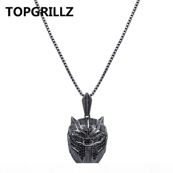 

rillz hip hop masquerade mask iced out cubic zircon pendant necklace men jewelry gifts with 60 cm box chain, Silver