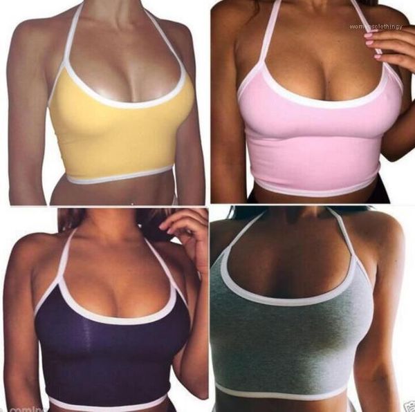 

women vest fashion solid color halter belly buttom vest woman tank summer style, White