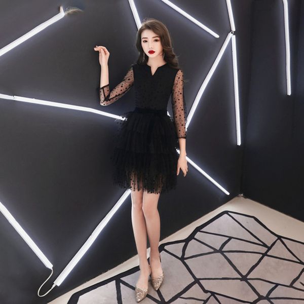 

ethnic clothing banquet dress evening female 2021 long-sleeved little black skirt annual meeting temperament party sequin short, Red