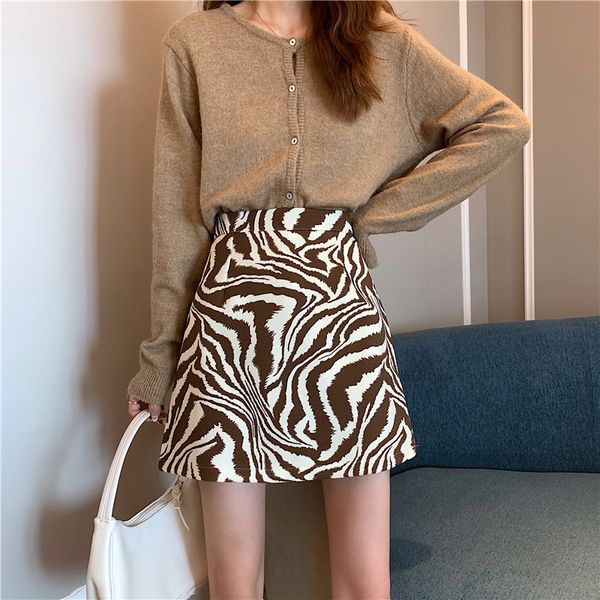 

autumn women high-waisted thin zebra-print mini skirts women casual short bag hip skirts ladies vintage a-line, Black