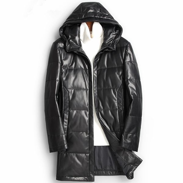 

genuine leather jacket men winter duck down jacket men 100% sheepskin hooded coat chaqueta cuero 81x89808 yy272, Black