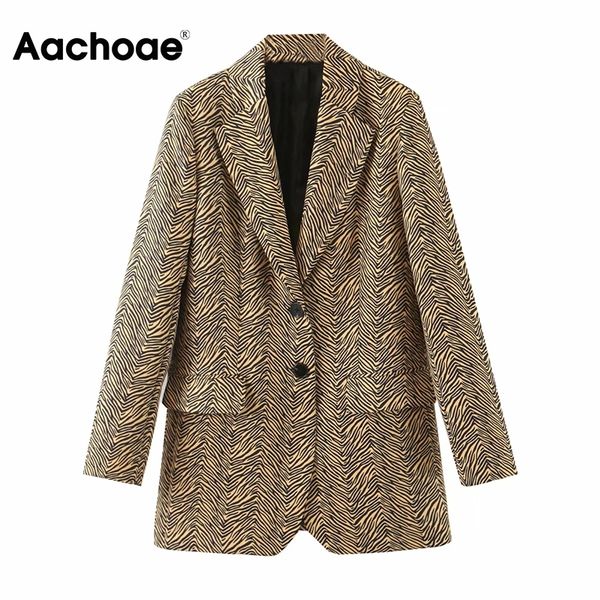 

aachoae women fashion zebra striped print blazers long sleeve vintage pockets coat casual office ladies single breasted jackets, White;black