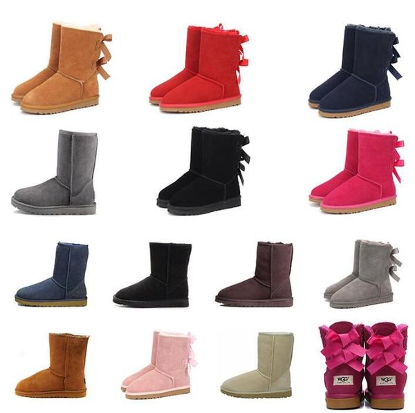 

sell classical 5062 3280 bow women snow boots black chestnut pink blue grey red bowknot keep warm short boot womens shoes winter boots