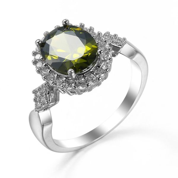 

new fashion brand punk band rings hight quality peridot ring attractive design gemstone wedding lovers rings, Golden;silver