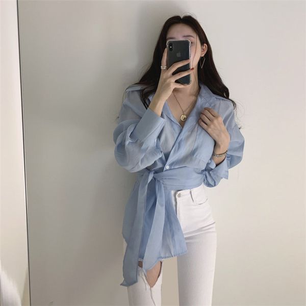 

women's blouses & shirts alien kitty stylish lace-up chic women all match solid brief autumn loose full sleeves office lady, White