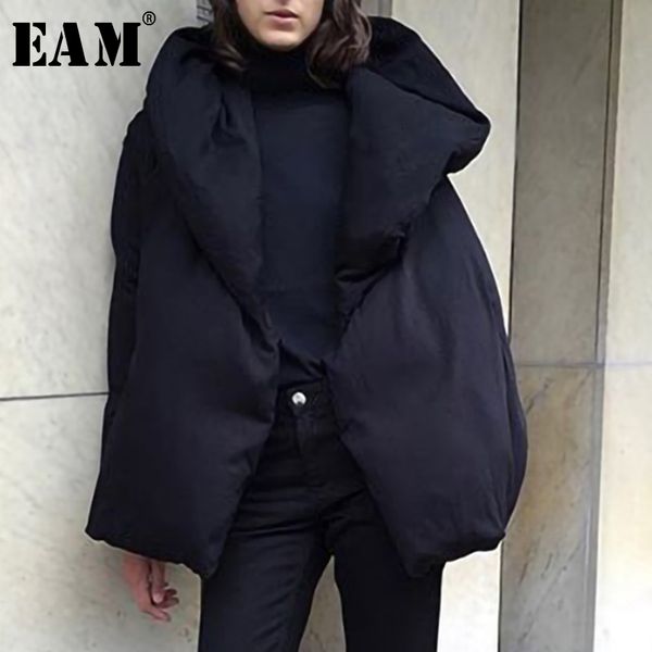 

eam] loose fit black loose big size down jacket new hooded long sleeve warm women parkas fashion tide spring autumn 2020 le8700, Black;white