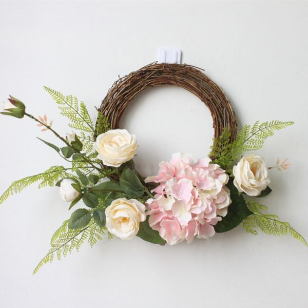 

lovely artificial rose flower wreath fake hydrangea floral rattan garland for front door window wall hanging decor wedding party