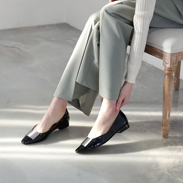 

flat shoes women genuine leather soft ballet flats fashion high qualiy ballerina square toe rubber shoes ladies casual, Black