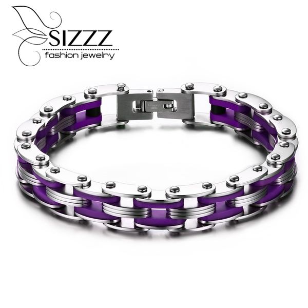 

link, chain silicone stainless steel bracelet men bangle rainbow color 316l clasp fashion for, Black