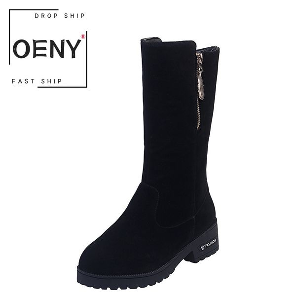 

winter british retro style womens mid calf boots fashion side zipper non-slip plus size us 4-13 warm botas mujer invierno, Black