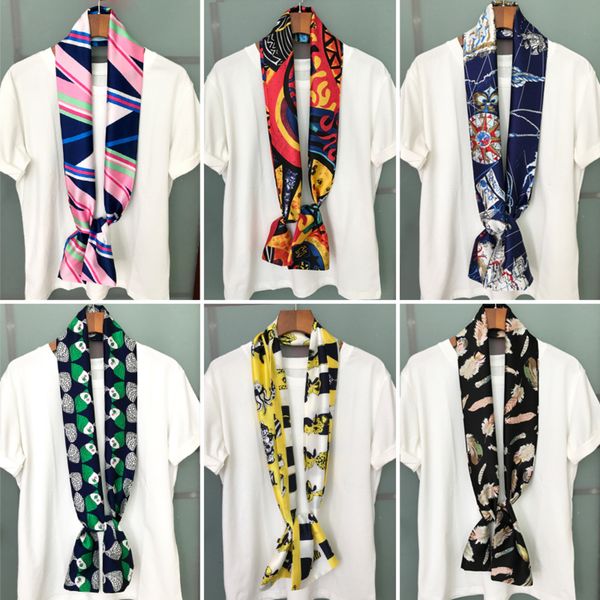 

design imitation silk long women double print scarves tie elegance neckerchief neck head scarf for gift girl 145*15cm mgmn, Blue;gray
