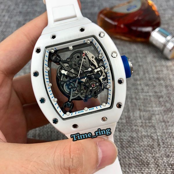 

edition rm055 skeleton dial white ceramic case japan miyota automatic movement rm055 mens watch rubber strap fashion sport watches, Slivery;brown